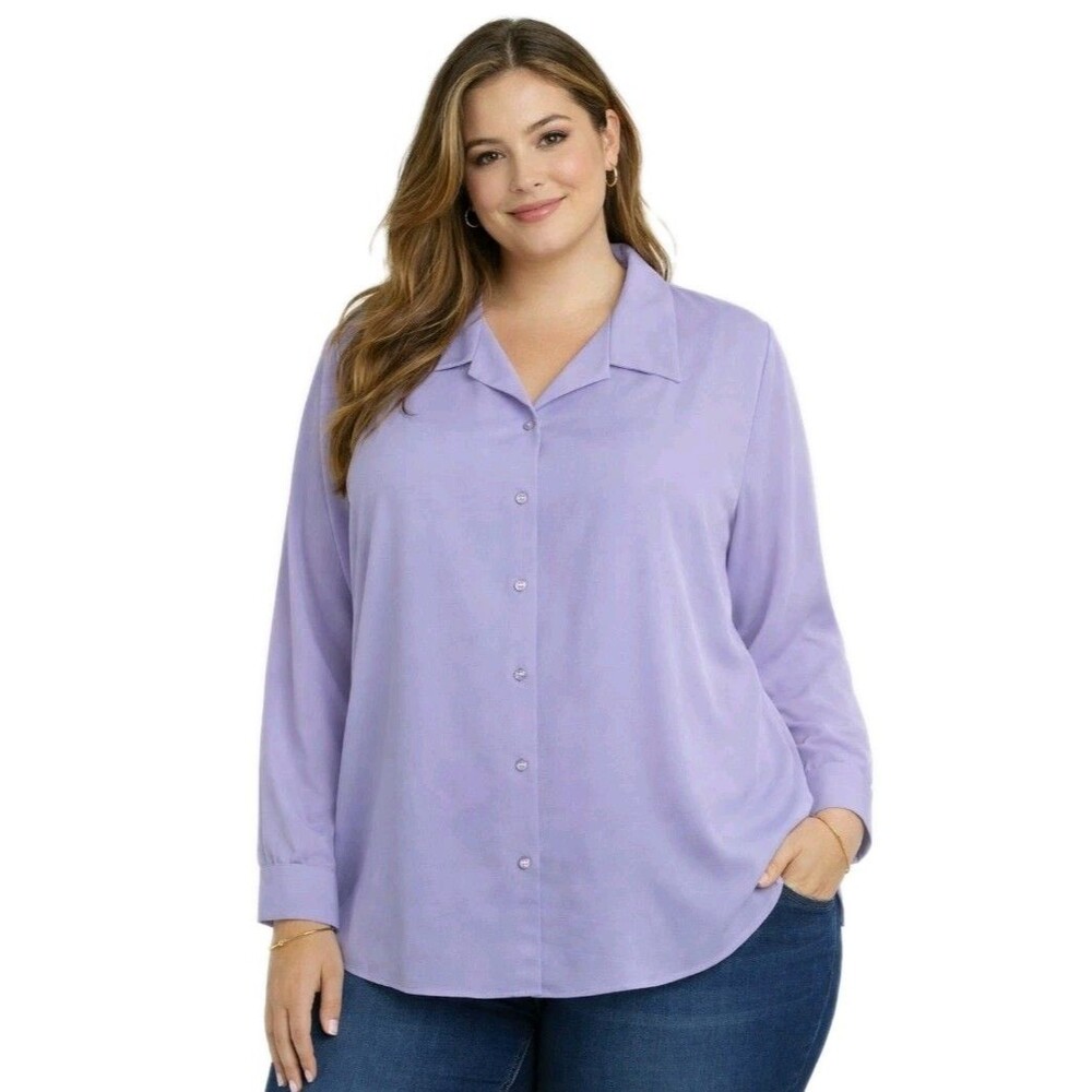 NWT STUDIO 1940 Womens 30/32W Office Career Pastel Purple Button Long Sleeve Top